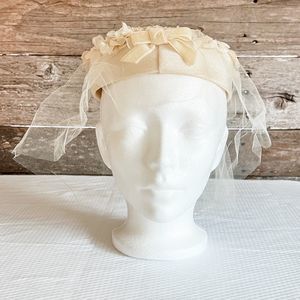 Vintage Cream Floral Pillbox Veiled Hat